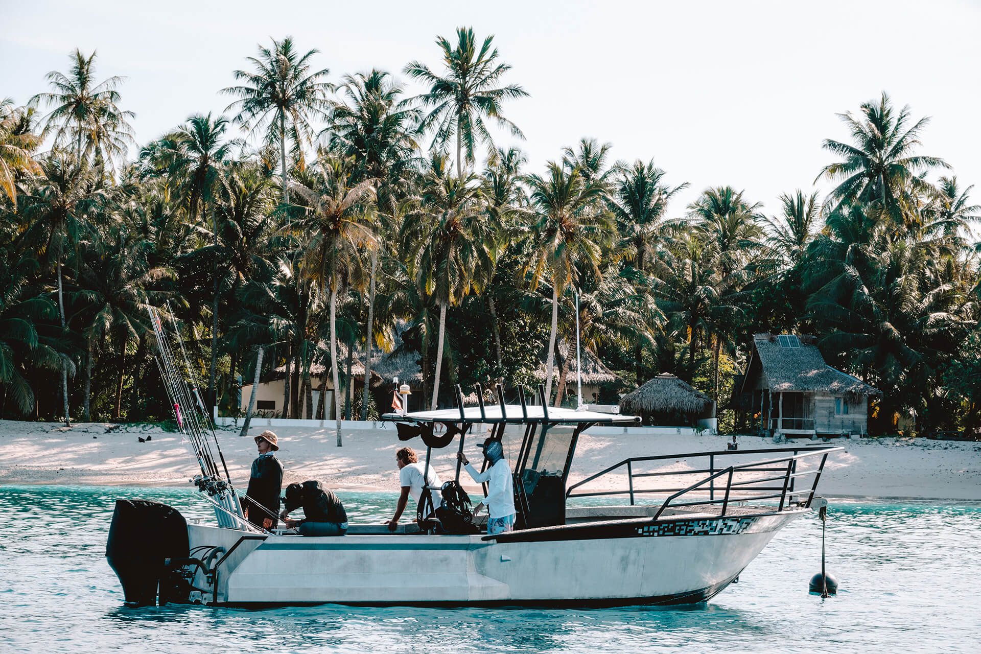 Villa Onu Fishing Boat Villa Onus custom built Morey 780 Interceptor moored just of the beach in front of Villa Onu Mentawai.